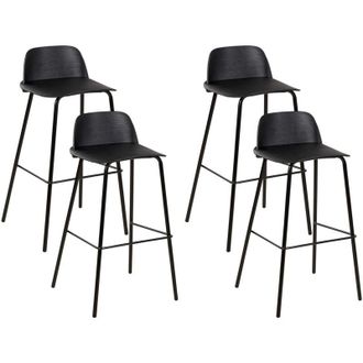 Beliani Set di 4 sgabelli da bar moderni in plastica nera sintetica e gambe in metallo Mora