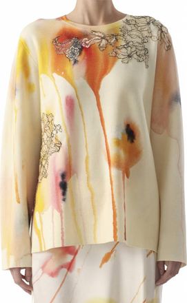 Jason Wu Watercolor Floral Merino Knit Sweater In Limoncello Multi