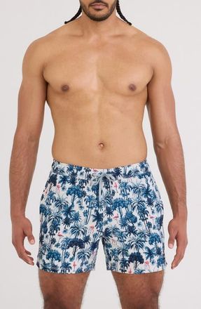 Saxx Oh Buoy 2N1 5-Inch Volley Swim Trunks in Palm Mix White Sand at Nordstrom, Size X-Large
