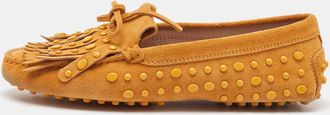 Tod's Tods Yellow Suede Studded Fringe Bow Slip On Loafers