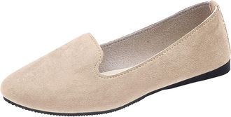 Generic Womens Suede Ballet Flat Comfortable Pointed Toe Loafers with Cushion Insole, Breathable Casual Dress Shoes for Women, Elegant Work Flat (Beige, 4.5)