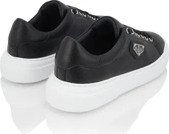 Philipp Plein Mens Logo-Embroidered Sneakers Black Leather Rubber
