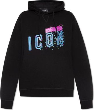 Dsquared2 Pixelated Logo Hoodie voor Mannen - Heren - Hoodies - Blauw - L - Katoen - Hoodies & sweatvesten