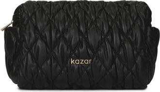 Kazar Zwarte leren make-uptas met quilten - Heren - Toilettassen - Zwart - ONE Size - Leer - Tassen