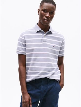Tommy Hilfiger Mens Regular Fit Stripe Wicking Polo - Grey - XS