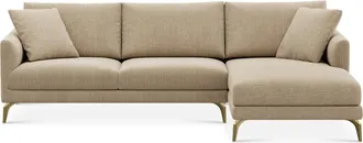 Castlery Lena Chaise Sectional Sofa Right Facing Customized, (Washed Chenille) Sand (Brass Legs), Machine Washable, Removable Covers for Sofas, Castlery