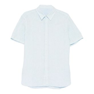 120% Lino 120% Lino, Short Sleeve Shirts, male, Blue, Size: XL Contemporary Fit Linen Shirt