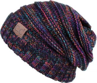 C.C Hat-100 Oversized Baggy Slouch Thick Warm Cap Hat Skully Cable Knit Beanie, Black Multi, One Size