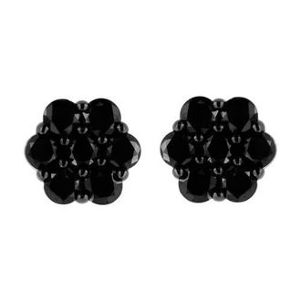 House of Brilliance Silver 4.0 Ct Prong Round Black Diamond Floral Cluster Stud Earring in Black Diamond | White at Nordstrom