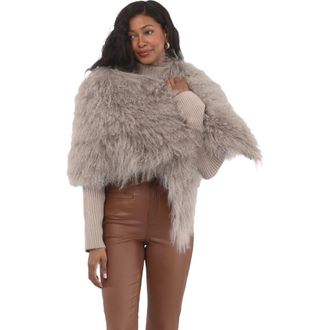 Gorski Select Genuine Shearling Shawl in Silver Blue at Nordstrom