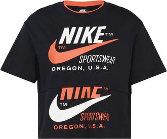Nike (WMNS) Nike logo Splicing Short Sleeve Asia Edition Black CJ2041-010