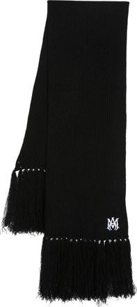 Amiri logo-embroidered fringed cashmere scarf - men - Cashmere - One Size - Black
