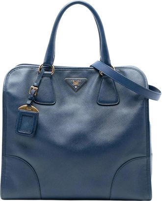 Prada Pre-owned Gestructureerde Leren Schoudertas - Dames - Vintage Handtas - Blauw - ONE Size - Leer - Vintage