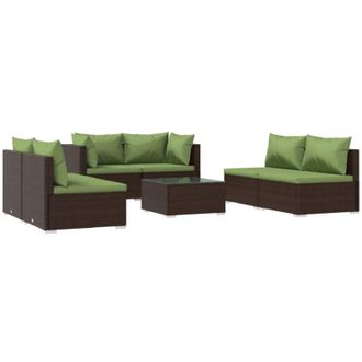 vidaXL 7 Pcs Garden Lounge Set Con Coj&iacute;n Mimbre Pe Brown