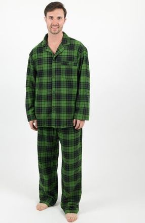 Leveret Mens Cotton Flannel Printed Holiday Pajama Set in Plaid Black & Green at Nordstrom, Size Xxx-Large