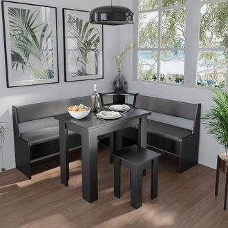 Vicco Conjunto Con Banco Esquinero Roman, Negro, 150 X 41.5 Cm Con Mesa