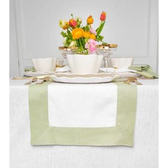 Solino Home Linen Table Runner for Dining Table, Holiday and Everyday Table Decor - Contempo in Sage Green And White at Nordstrom, Size Xx-Small
