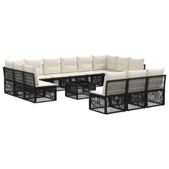 vidaXL Conjunto De Sof&aacute;s De Jard&iacute;n 14 Pcs Negro Rat&aacute;n Sint&eacute;tico Vidaxl