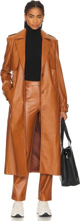Bardot Faux Leather Trench Coat In Tan