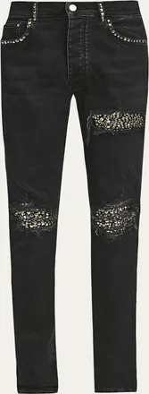 Amiri Mens Studded Rip and Repair Black Denim Skinny Jeans