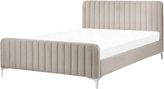 Beliani Bed Velvet LUNAN 140 x 200 cm (EU Double) Taupe