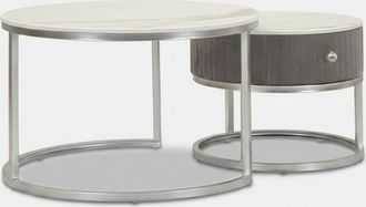 Mauro Ferretti Set De 2 Mesitas De Centro Redondas Con Caj&oacute;n Greys