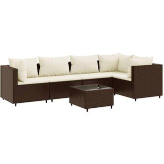 vidaXL Set Muebles De Jard&iacute;n 6 Piezas Y Cojines Rat&aacute;n Sint&eacute;tico Marr&oacute;n Vidaxl