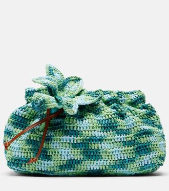 Aquazzura Calypso floral-appliqu&eacute; raffia clutch
