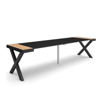 Skraut Home Mesa Consola Extensible, Mesa Comedor Plegable, 300, Para 14 Comensales, Patas Madera Maciza, Estilo Moderno, Roble Y Negro - Skraut Home