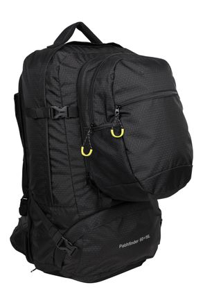 Mountain Warehouse Pathfinder Unisex Rucksack with Detachable Daypack Water Resistant Bag Black