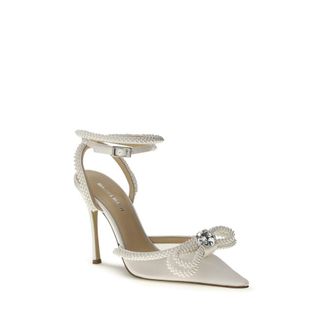 Mach & Mach Womens Crystal-Embellished Silk Heel White