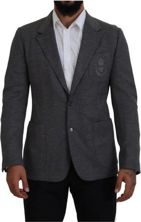 Dolce & Gabbana Stijlvolle Grijze Blazer met Bijenkroon Borduursel - Heren - Blazers - Grijs - XS - Wol - Jassen