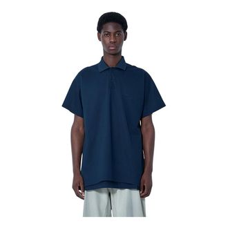 Balenciaga Tops, Heren, Blauw, S, Katoen, Gelaagd Piqué Poloshirt met Logo