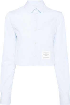 Thom Browne logo-patch cropped shirt - women - Cotton - 38 - Blue