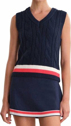 525 america Elle Cable V-Neck Vest In Dark Blue Combo