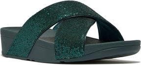FitFlop Lulu Glitterball Platform Wedge Slide Sandal in Metallic Deep Teal at Nordstrom Rack, Size 11