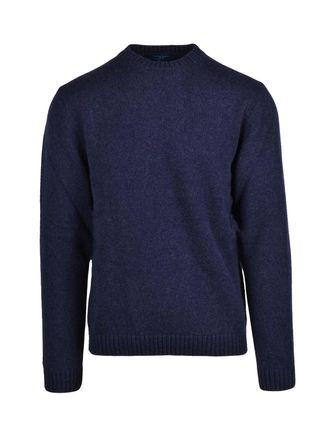 Daniele Fiesoli Classic Crewneck Sweater In Deep Blue Merino Wool