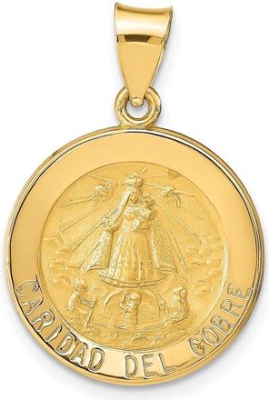 Diamond2Deal 14k Yellow Gold Polished and Satin Caridad del Cobre Medal Hollow Pendant