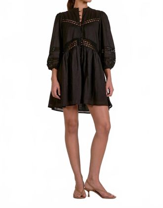 Elan Quarter Sleeve Flowy Lace Dress In Black