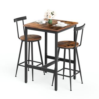 STILVORA Conjunto De Mesa Alta Y Sillas De Bar Con 1 Mesa Y 2 Sillas, Acero Y Tablero De Particulas, Marron Rustico Y Negro
