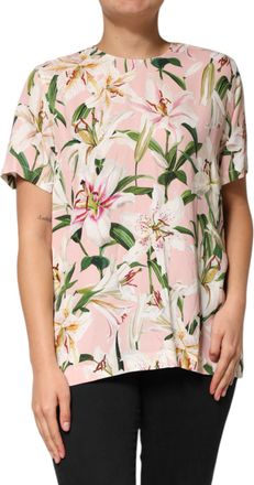 Dolce & Gabbana Pink Lily Printed Round Neck Blouse Womens Top (Pre-Owned)