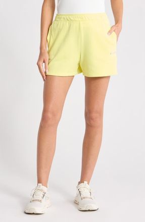 DKNY Metallic Logo High Rise French Terry Shorts in Lemon Light at Nordstrom Rack, Size X-Large