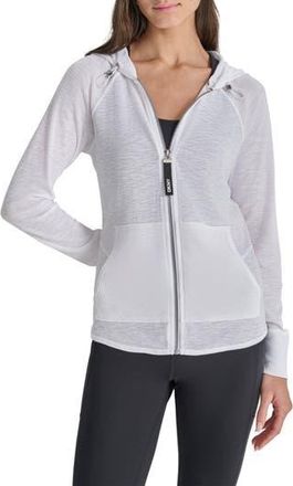 DKNY Slub Waffle Knit Zip Hoodie in White at Nordstrom Rack, Size X-Small