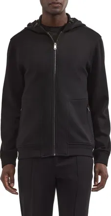 Bugatchi Soft Touch Full Zip Hoodie in Black at Nordstrom, Size X-Large