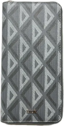 Dior Gray Coated Canvas Leather Long Wallet (Bi-Fold) (Pre-Owned)