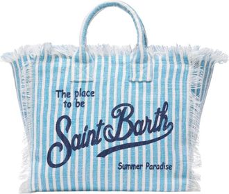 Saint Barth Tassen, Dames, Blauw, ONE Size, Linnen, Gestreepte Linnen Colette Tas