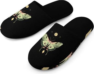 Generic Moth Moon Mens Cozy House Slippers Winter Warm Shoes with Anti-Slip Sole for Travel Indoor Outdoor