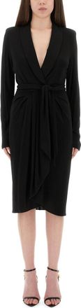 Tom Ford Black Shawl Neck Knee Length Dress