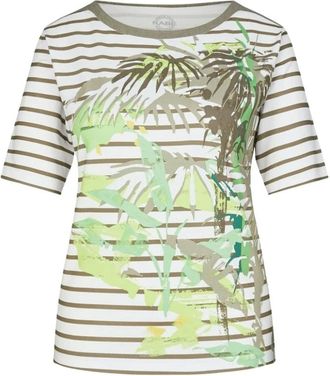 Rabe Gestreept T-shirt met botanische print aan de voorzijde - Dames - Tops - Veelkleurig - Maat: M Zijde