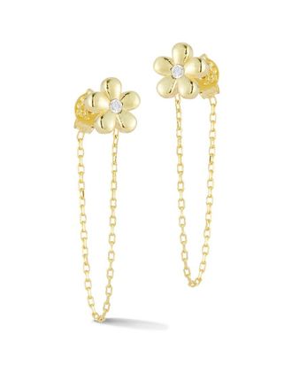 Sphera Milano 14K Over Silver Cz Flower Chain Earrings